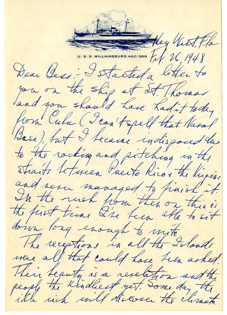 Letter from Harry S. Truman to Bess W. Truman