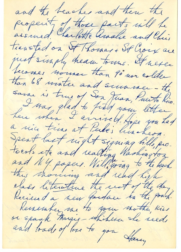 Letter from Harry S. Truman to Bess W. Truman