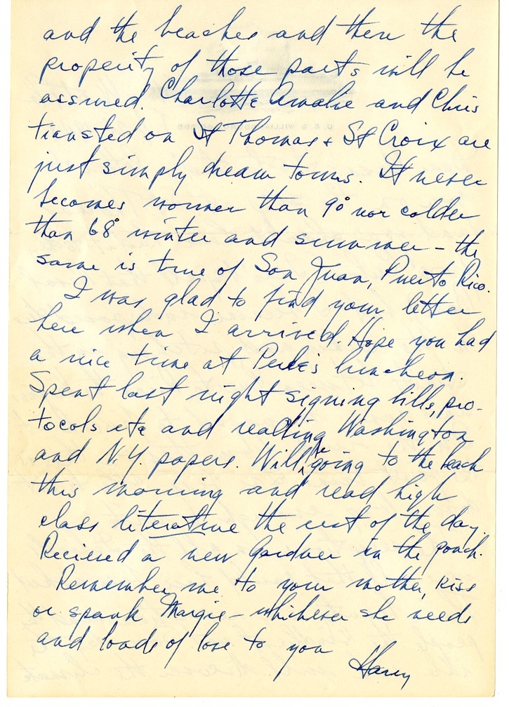 Letter from Harry S. Truman to Bess W. Truman