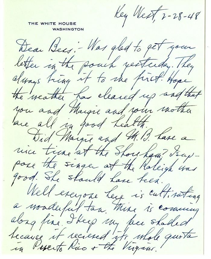 Letter from Harry S. Truman to Bess W. Truman