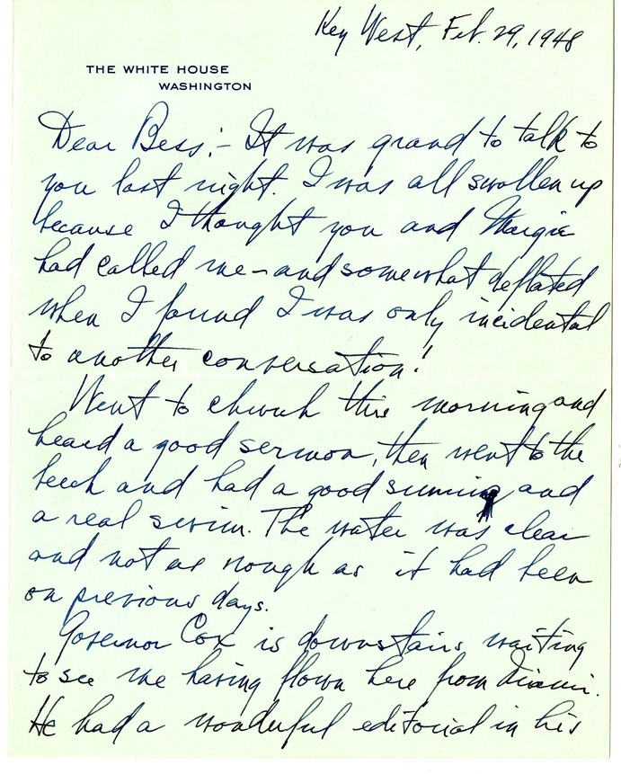 Letter from Harry S. Truman to Bess W. Truman