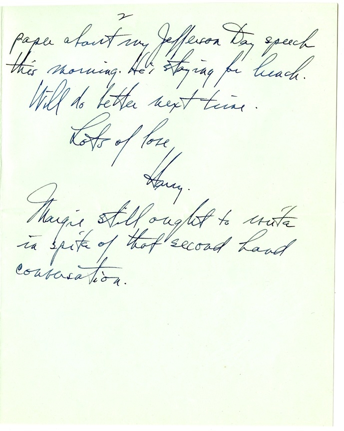 Letter from Harry S. Truman to Bess W. Truman
