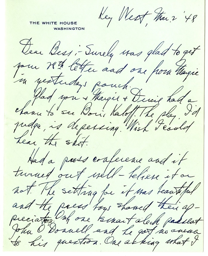 Letter from Harry S. Truman to Bess W. Truman