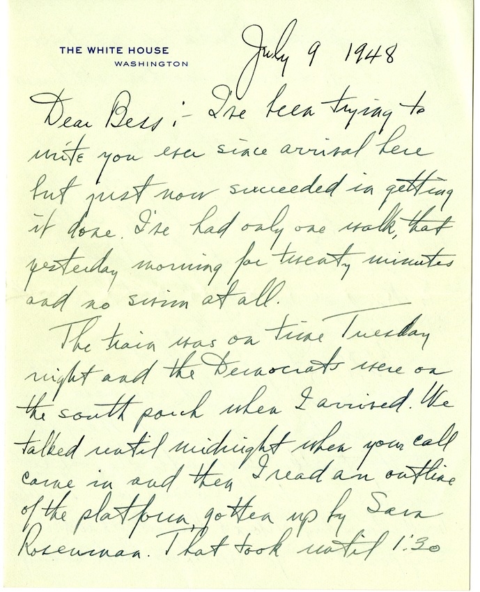 Letter from Harry S. Truman to Bess W. Truman