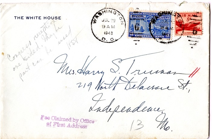 Letter from Harry S. Truman to Bess W. Truman