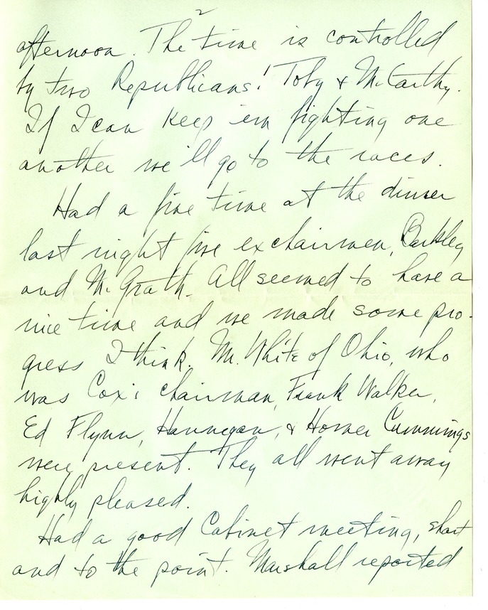 Letter from Harry S. Truman to Bess W. Truman