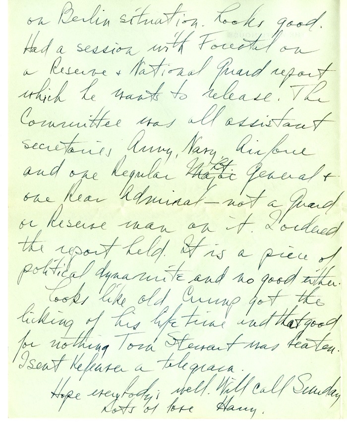 Letter from Harry S. Truman to Bess W. Truman