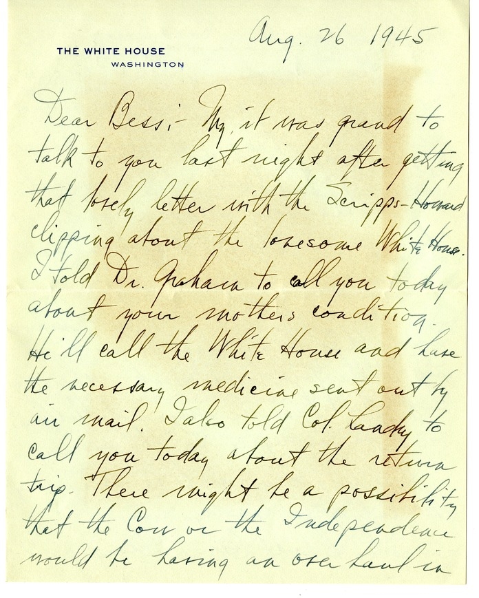 Letter from Harry S. Truman to Bess W. Truman