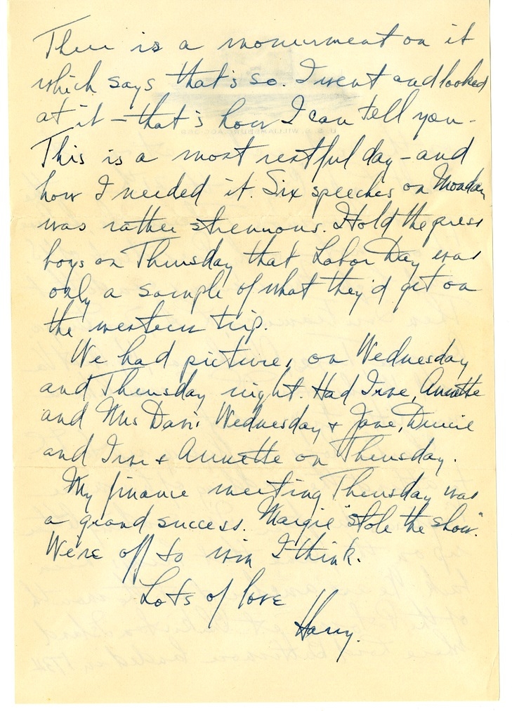 Letter from Harry S. Truman to Bess W. Truman