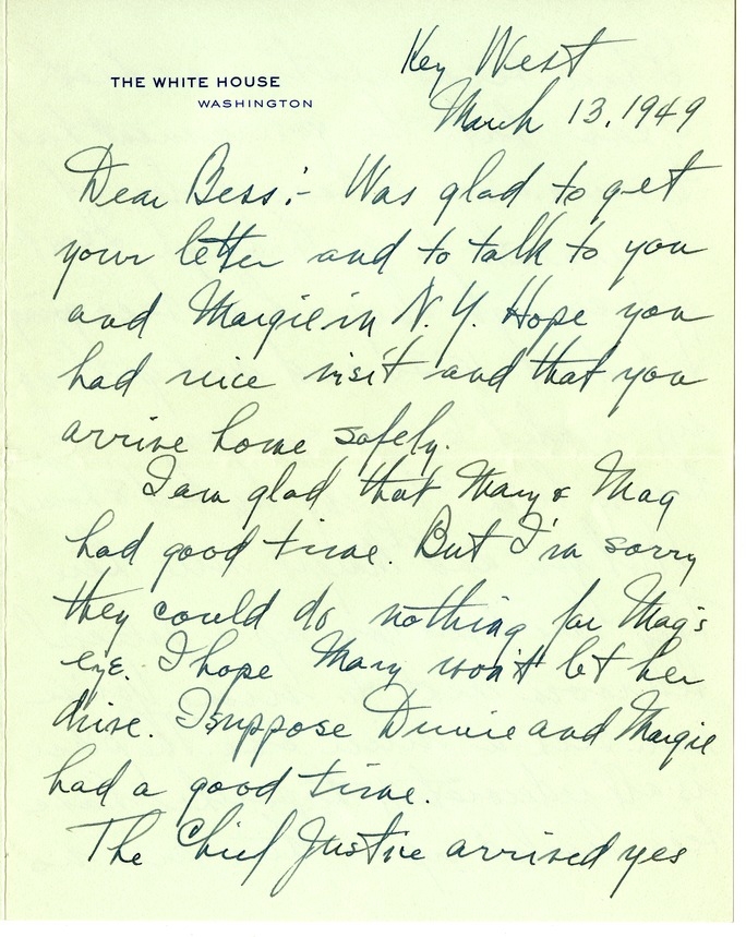 Letter from Harry S. Truman to Bess W. Truman