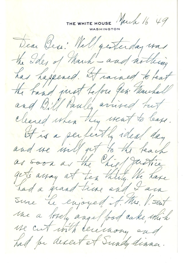 Letter from Harry S. Truman to Bess W. Truman