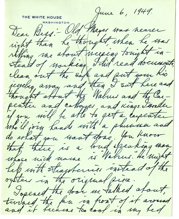 Letter from Harry S. Truman to Bess W. Truman