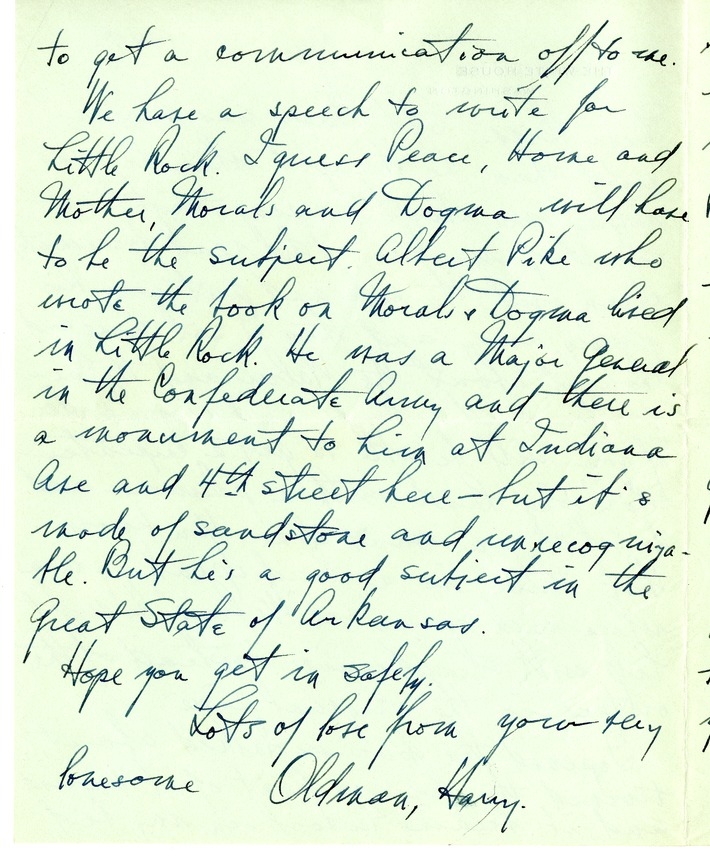 Letter from Harry S. Truman to Bess W. Truman
