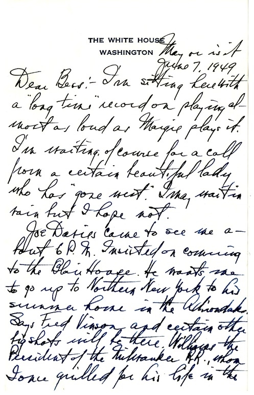 Letter from Harry S. Truman to Bess W. Truman