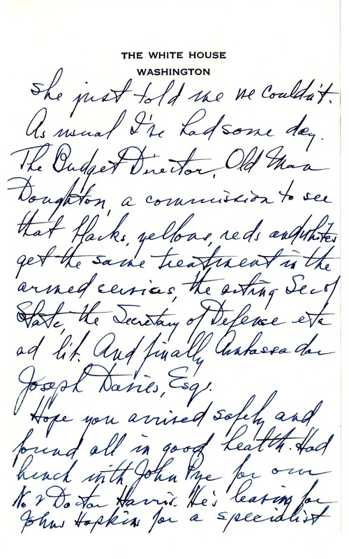 Letter from Harry S. Truman to Bess W. Truman