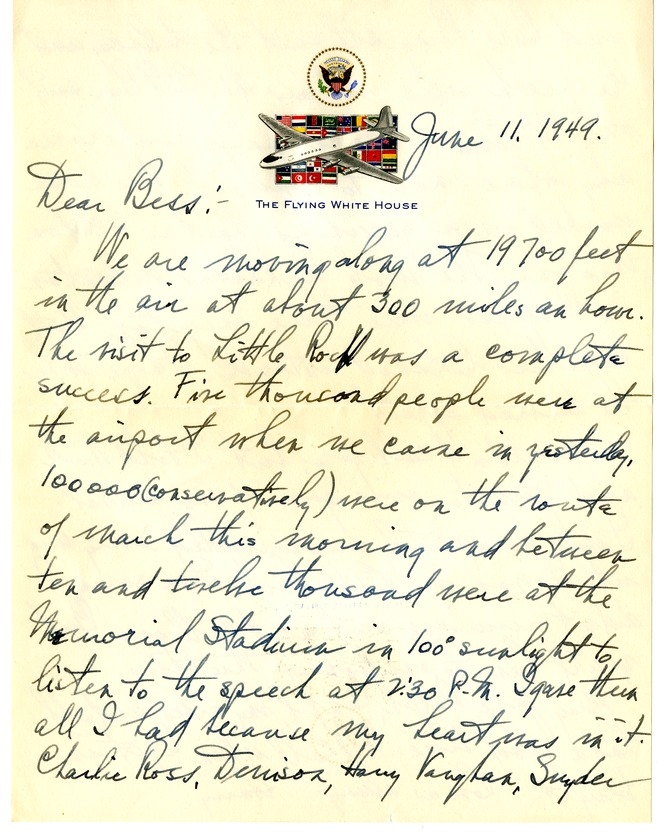 Letter from Harry S. Truman to Bess W. Truman