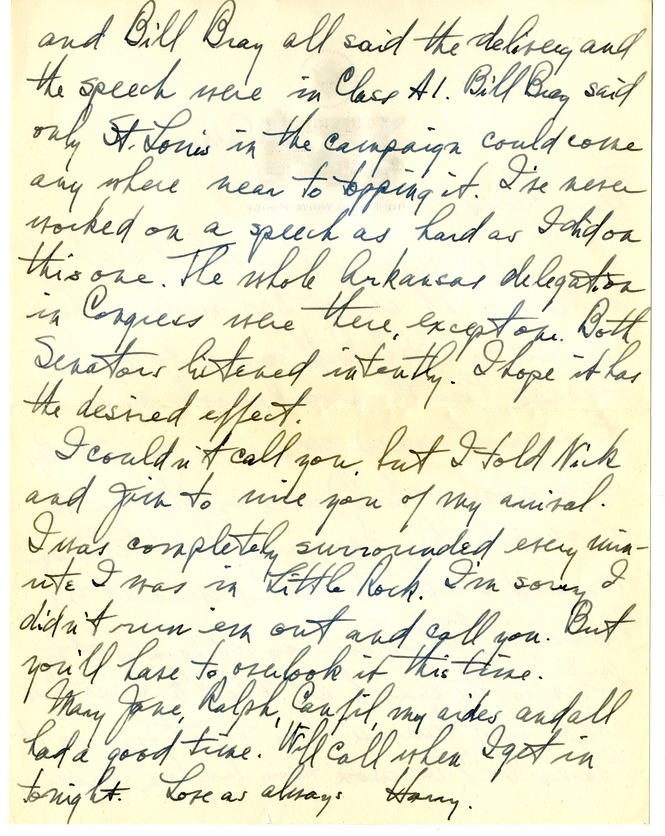 Letter from Harry S. Truman to Bess W. Truman