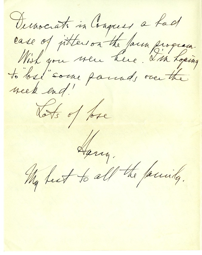 Letter from Harry S. Truman to Bess W. Truman [Gift of Elliott Galleries, Flora K. Bloom, President.]