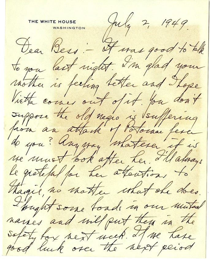 Letter from Harry S. Truman to Bess W. Truman