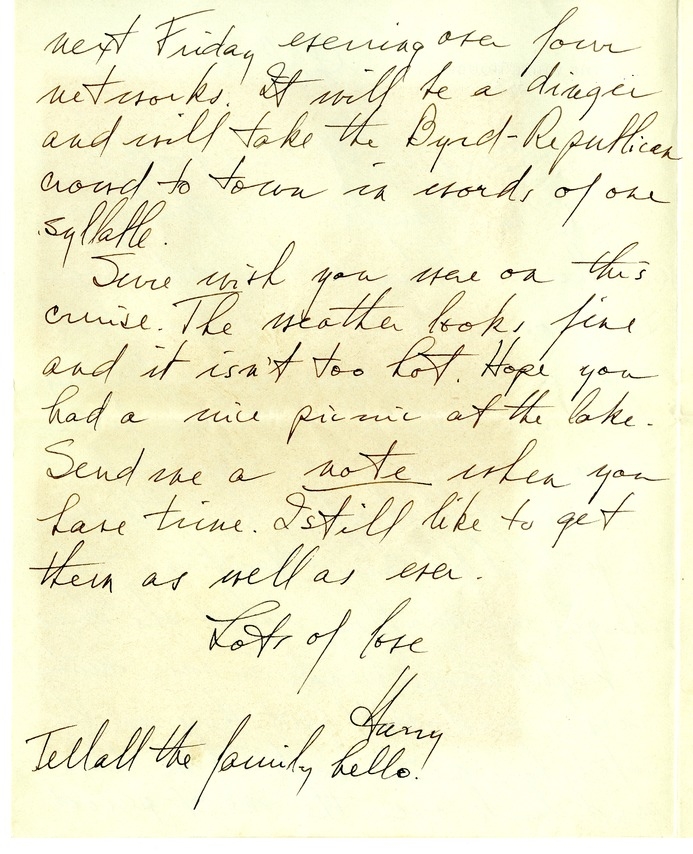 Letter from Harry S. Truman to Bess W. Truman
