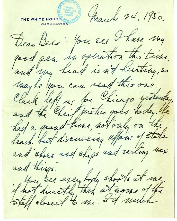 Letter from Harry S. Truman to Bess W. Truman