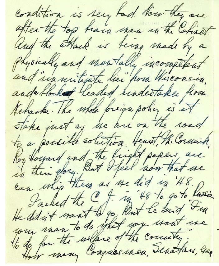 Letter from Harry S. Truman to Bess W. Truman