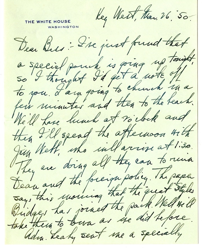 Letter from Harry S. Truman to Bess W. Truman