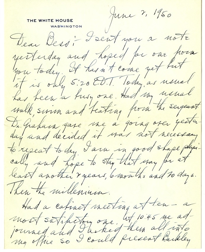 Letter from Harry S. Truman to Bess W. Truman