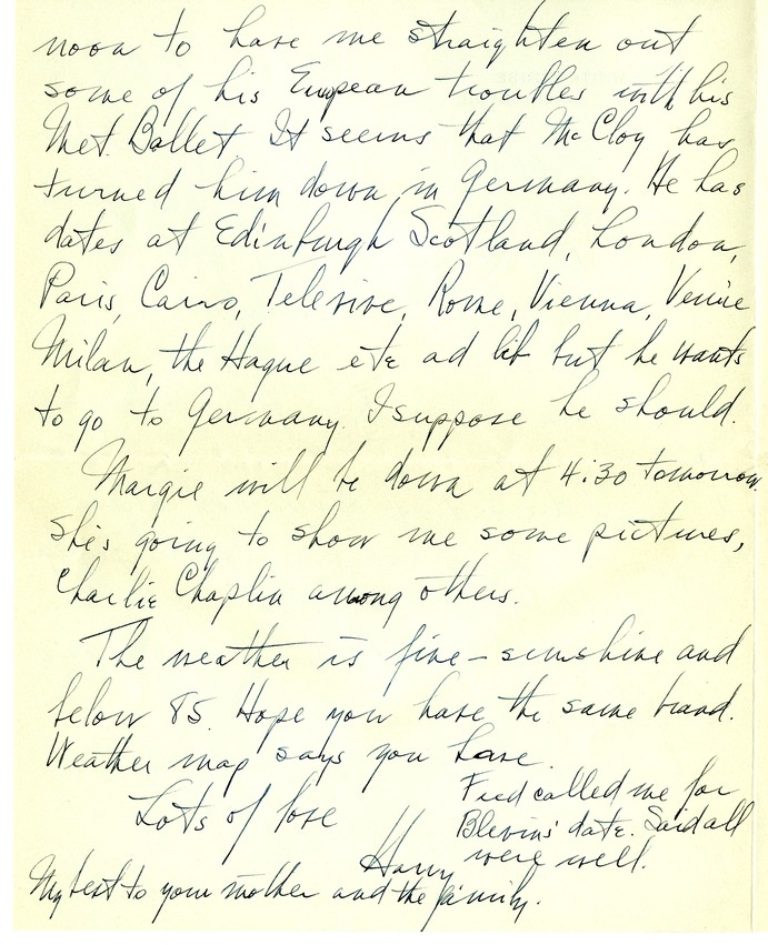 Letter from Harry S. Truman to Bess W. Truman