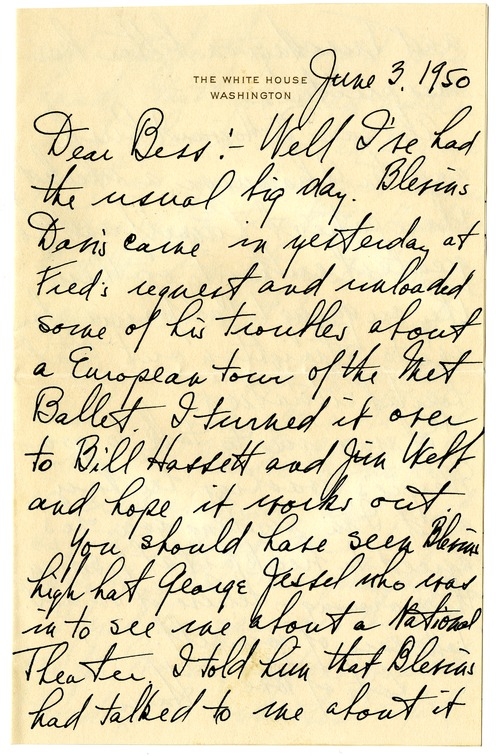 Letter from Harry S. Truman to Bess W. Truman