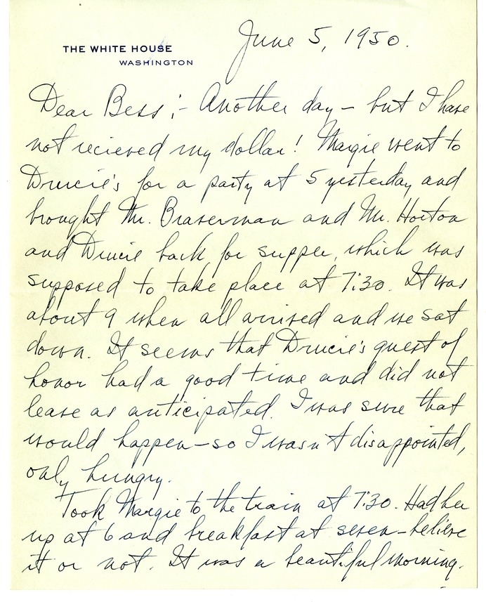 Letter from Harry S. Truman to Bess W. Truman