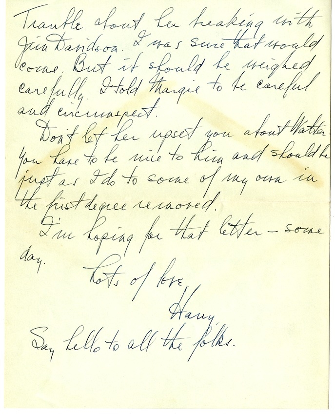 Letter from Harry S. Truman to Bess W. Truman