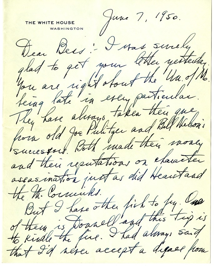 Letter from Harry S. Truman to Bess W. Truman