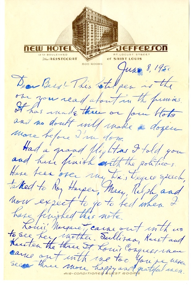 Letter from Harry S. Truman to Bess W. Truman [Gift of Elliott Galleries, Flora K. Bloom, President.]