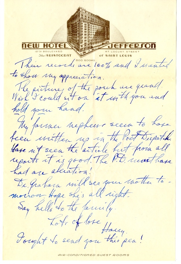 Letter from Harry S. Truman to Bess W. Truman [Gift of Elliott Galleries, Flora K. Bloom, President.]