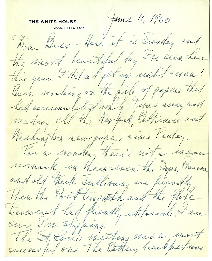 Letter from Harry S. Truman to Bess W. Truman