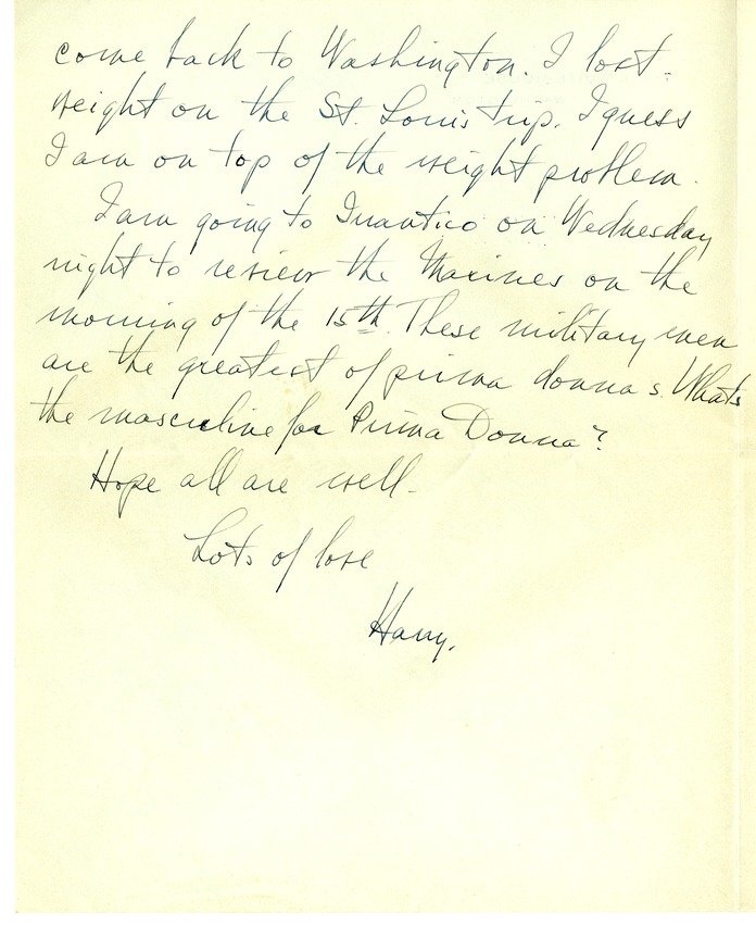 Letter from Harry S. Truman to Bess W. Truman