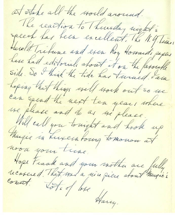Letter from Harry S. Truman to Bess W. Truman [Gift of Elliott Galleries, Flora K. Bloom, President.]