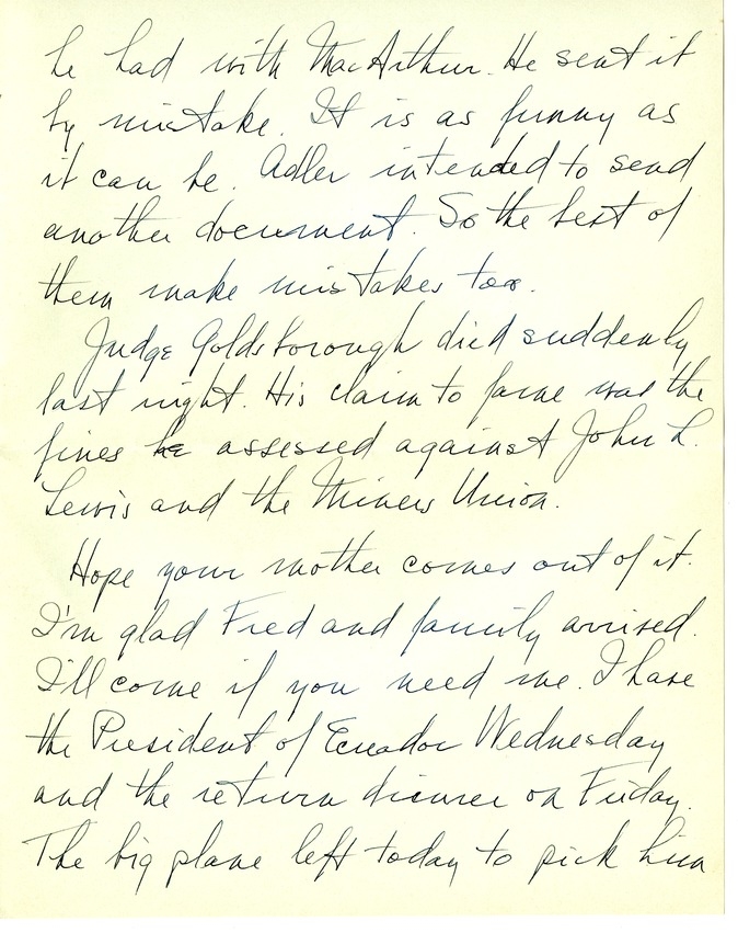 Letter from Harry S. Truman to Bess W. Truman [Gift of Elliott Galleries, Flora K. Bloom, President.]