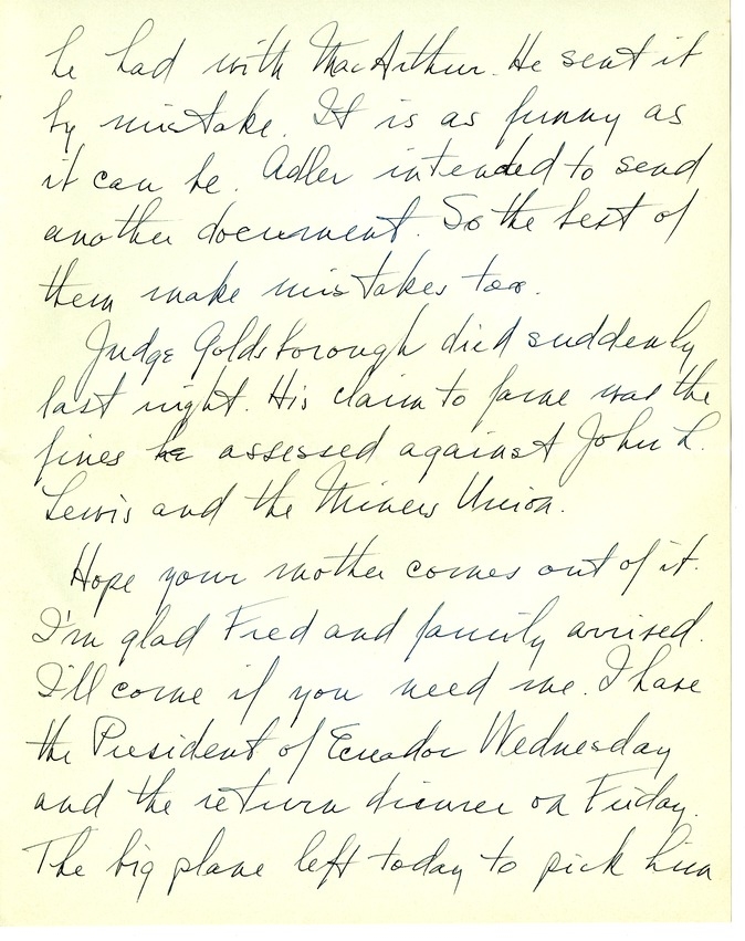 Letter from Harry S. Truman to Bess W. Truman [Gift of Elliott Galleries, Flora K. Bloom, President.]