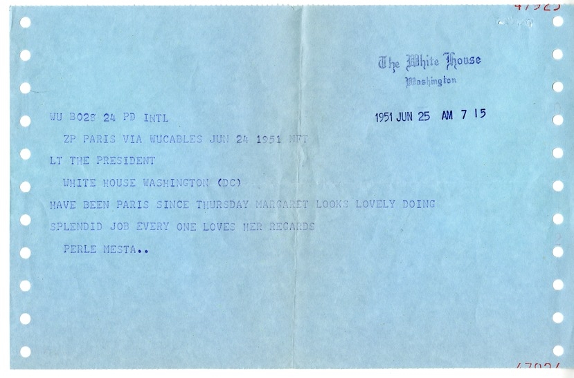 Letter from Harry S. Truman to Bess W. Truman, with Attached Telegram