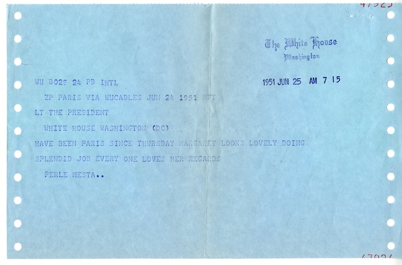 Letter from Harry S. Truman to Bess W. Truman, with Attached Telegram