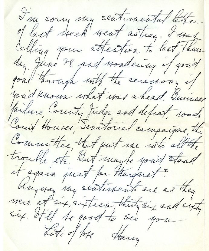 Letter from Harry S. Truman to Bess W. Truman [Gift of Elliott Galleries, Flora K. Bloom, President.]