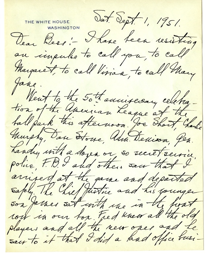 Letter from Harry S. Truman to Bess W. Truman