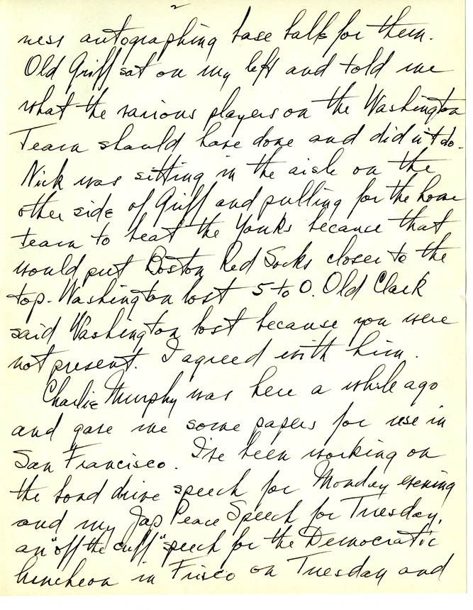 Letter from Harry S. Truman to Bess W. Truman