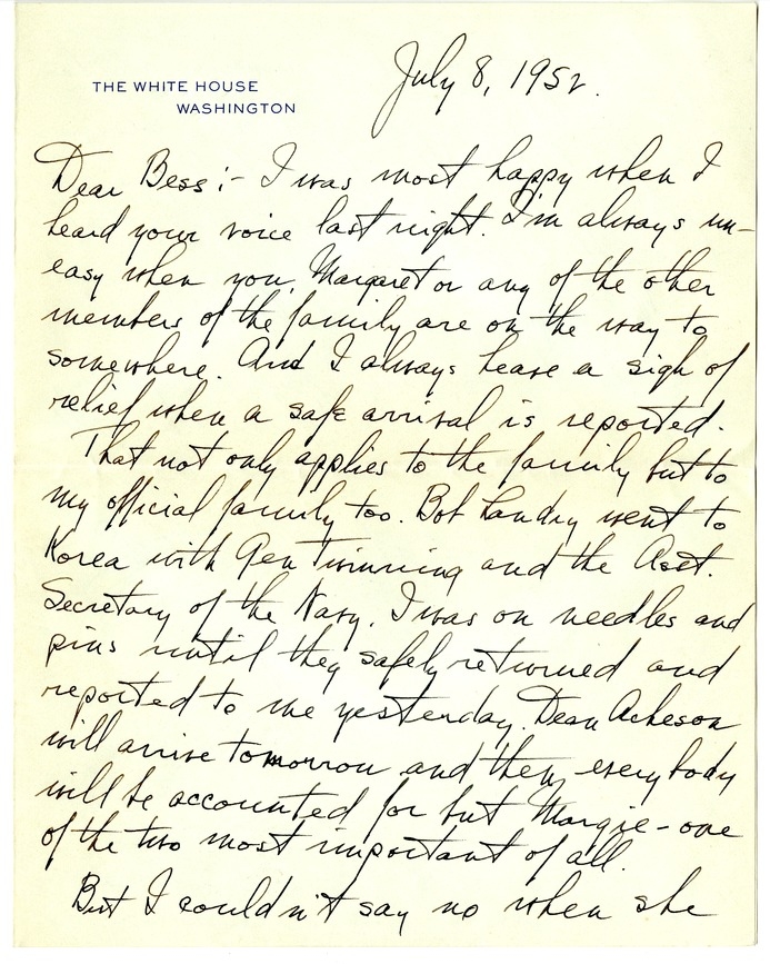 Letter from Harry S. Truman to Bess W. Truman [Gift of Elliott Galleries, Flora K. Bloom, President.]