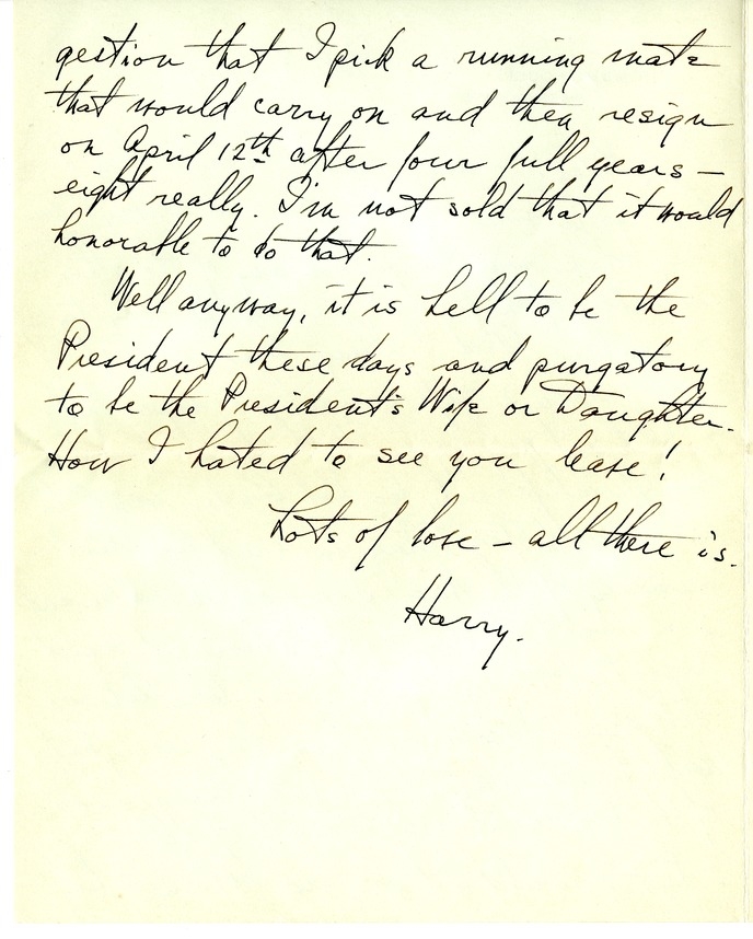 Letter from Harry S. Truman to Bess W. Truman [Gift of Elliott Galleries, Flora K. Bloom, President.]