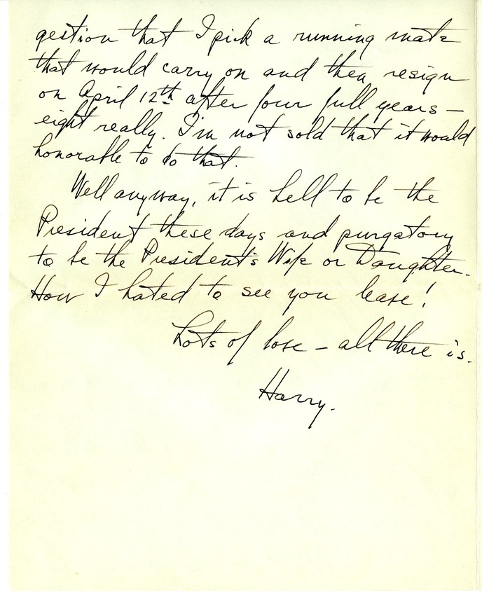 Letter from Harry S. Truman to Bess W. Truman [Gift of Elliott Galleries, Flora K. Bloom, President.]