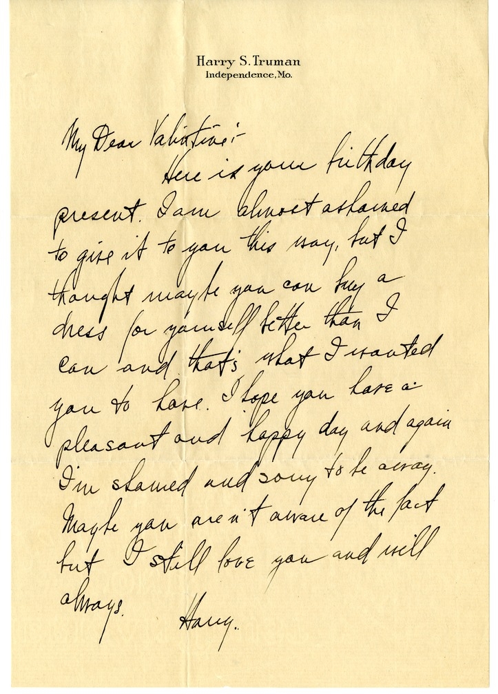 Letter from Harry S. Truman to Bess W. Truman