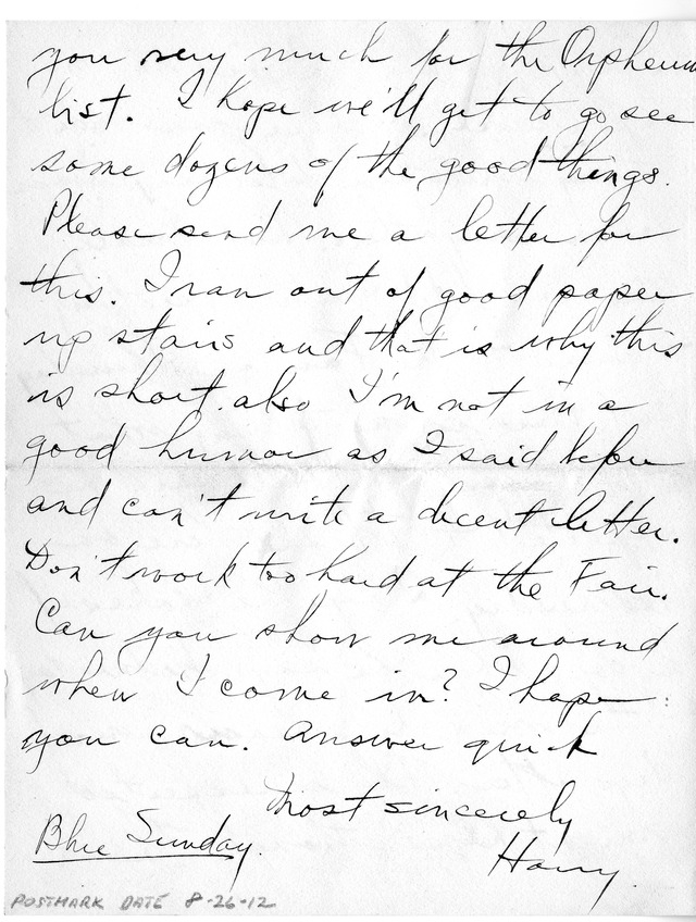 Letter from Harry S. Truman to Bess Wallace